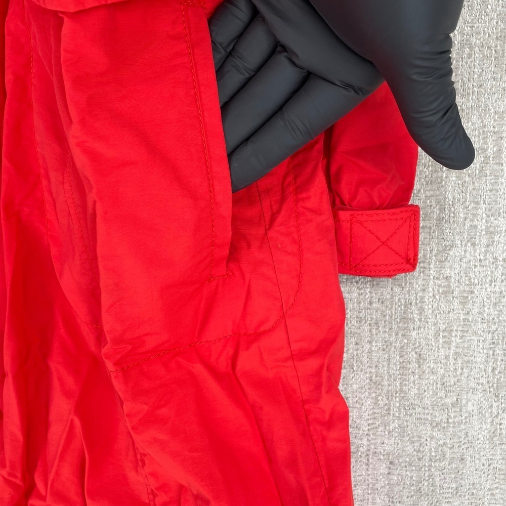 Eileen Fisher Hooded Anorak Parka Jacket M Red Cotton Blend Zip Snap Utility - Picture 9 of 13